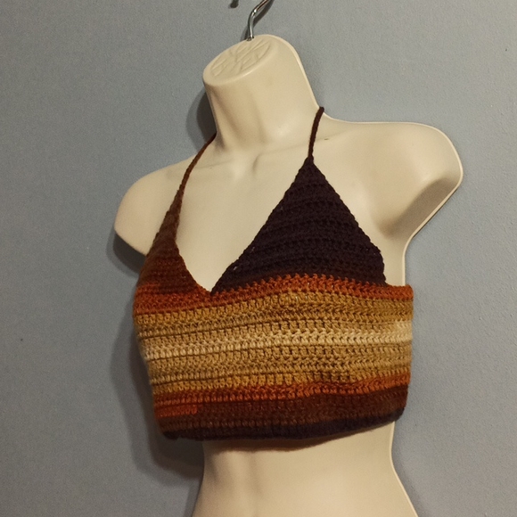 Hand knit brown and tan halter top hand knit by my niece - Picture 8 of 17